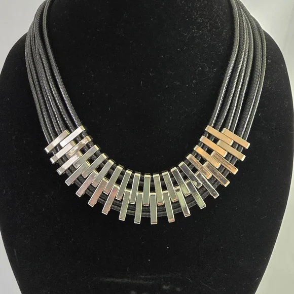 Black Gothic Dark Cords With Adjustable Silver Pieces Necklace With 2" Extender - Picture 4 of 12